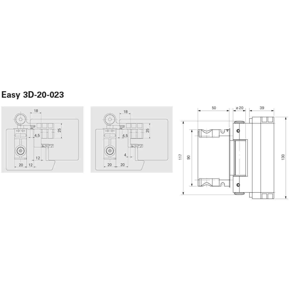 Įleidžiami vyriai sunkioms durims EASY 3D 023 – brėžinys