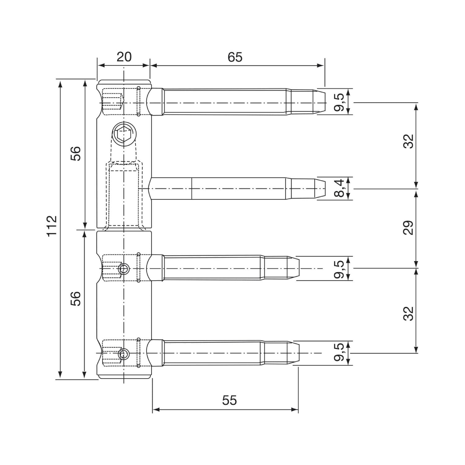 Įsukami vyriai 11R 20×112 mm – brėžinys