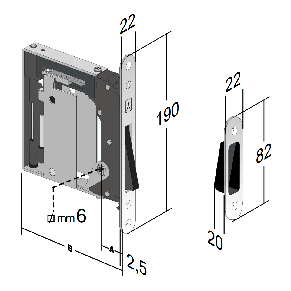 Magnetinė spyna B NO-HA mini 937 su WC užraktu – brėžinys