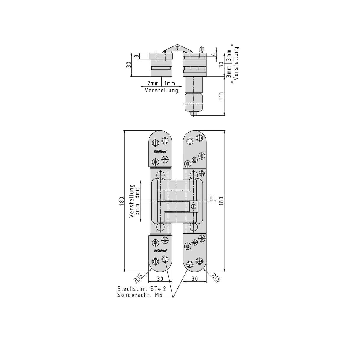Paslėpiami vyriai Pivota DXS 101 3D Close – brėžinys