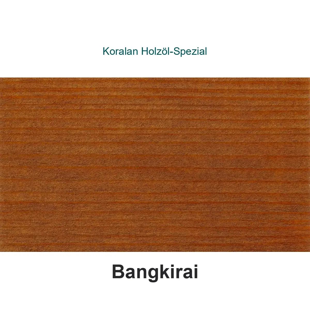 Koralan Holzöl-Spezial atspalvis Bangkirai ant spygliuočių medienos