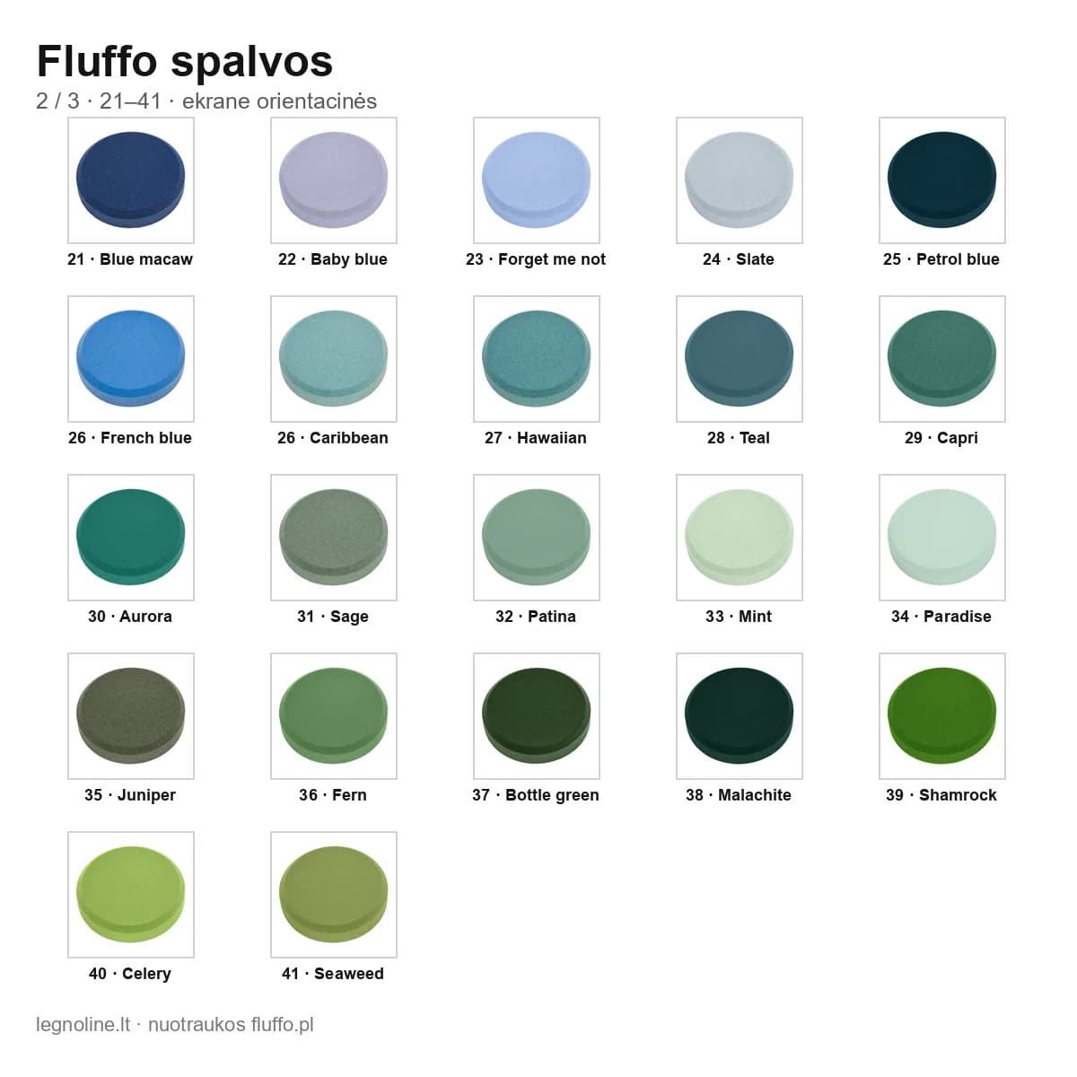 Fluffo spalvų paletė 2/3: spalvos 21–41