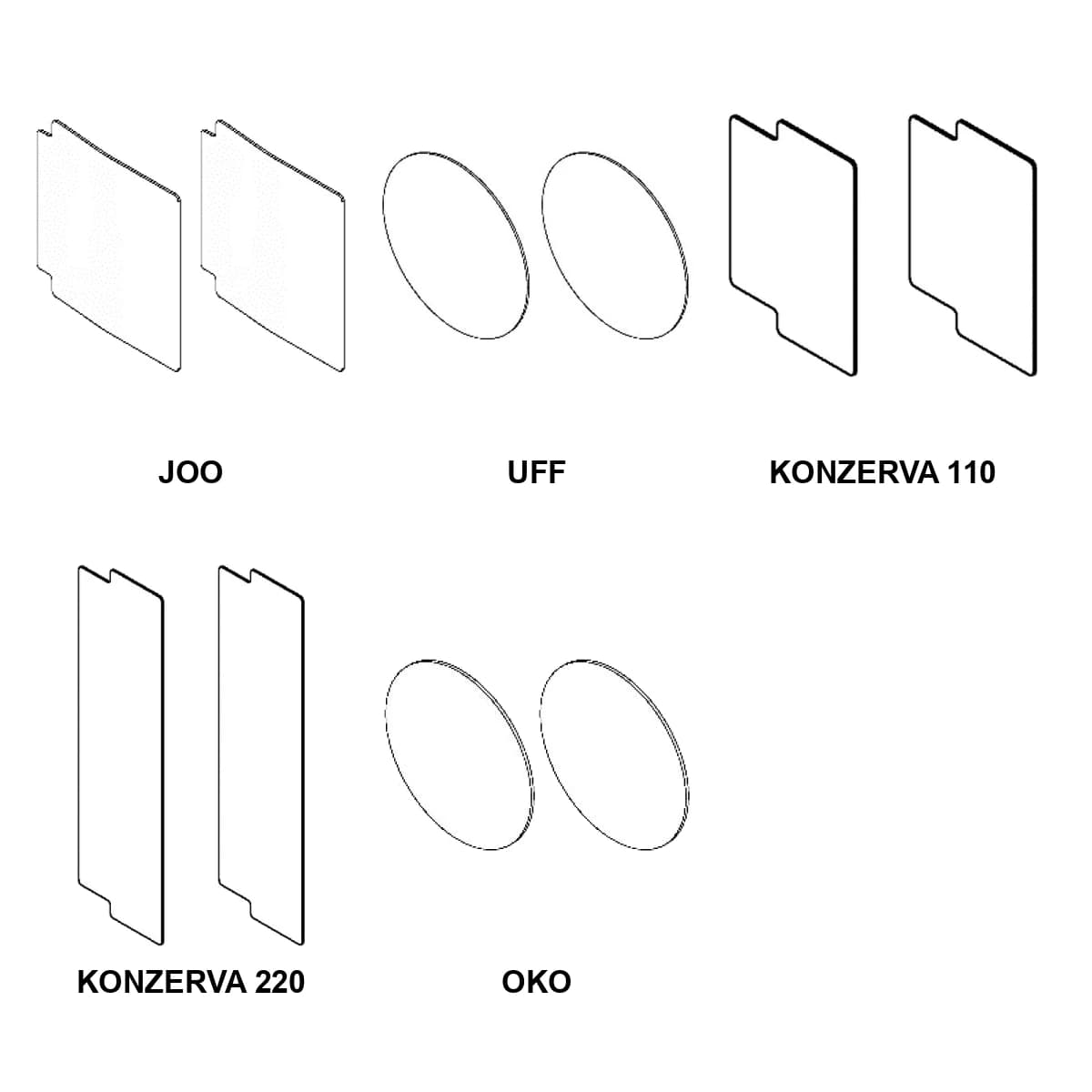 Magnetinės plokštelės JOO, UFF, KONZERVA ir OKO rankenoms (M&T)
