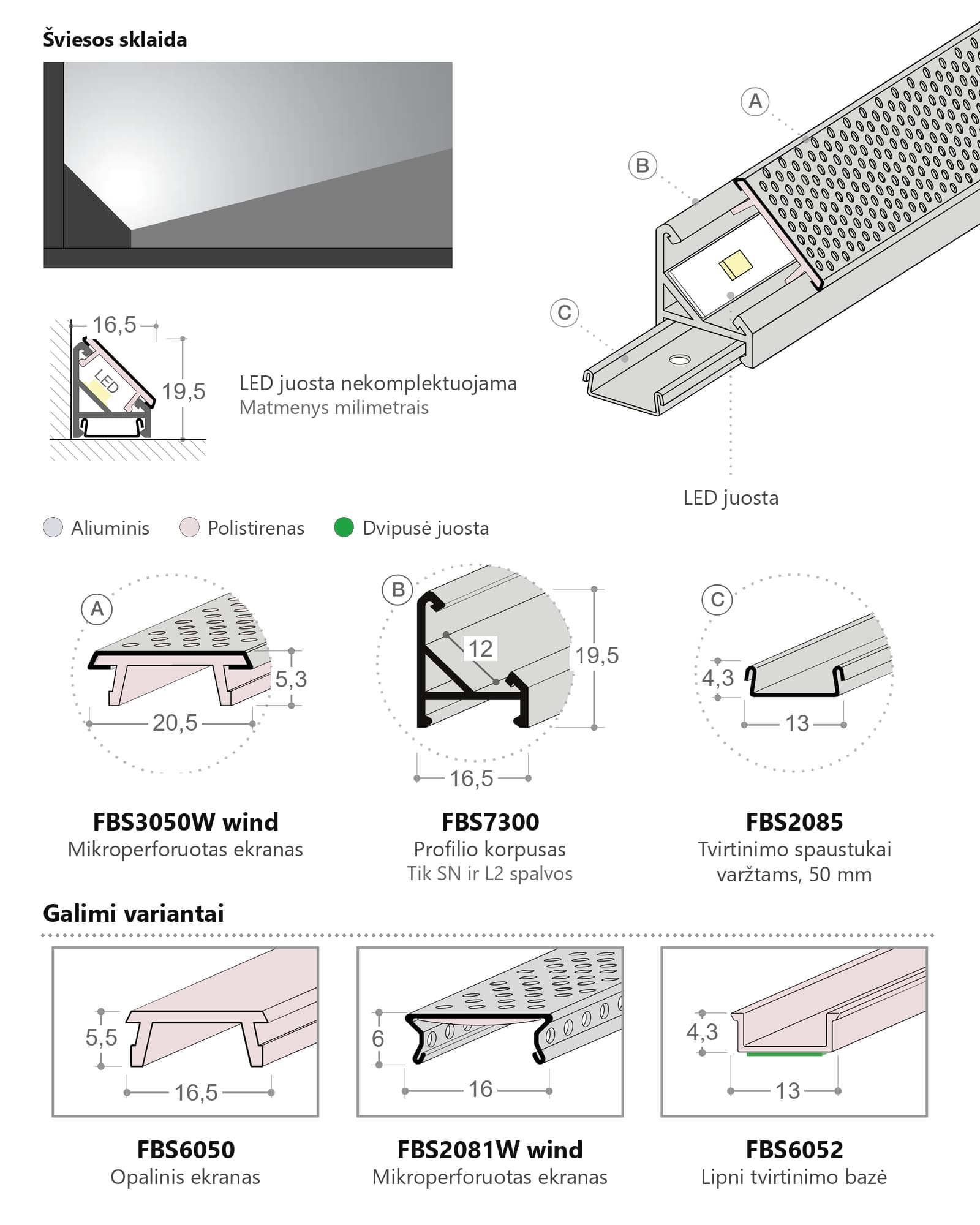 Profilis LED juostai Windlight E2 45°, 3 m – antra nuotrauka