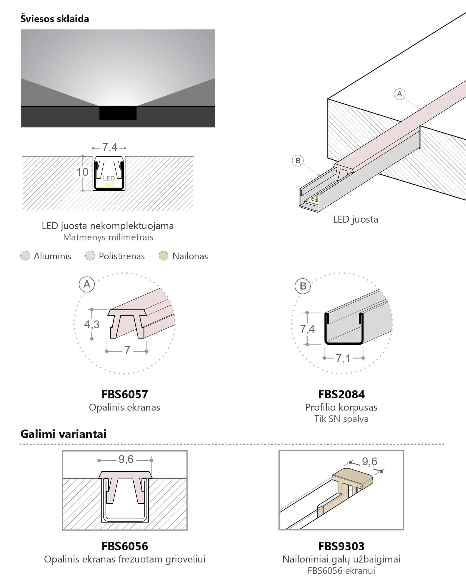 Įleidžiamas LED profilis Windlight M1, 3 m – antra nuotrauka
