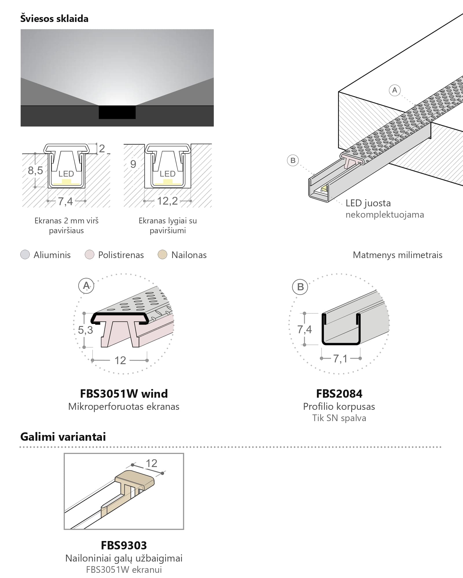 Įleidžiamas LED profilis Windlight M1 WIND, 3 m – antra nuotrauka