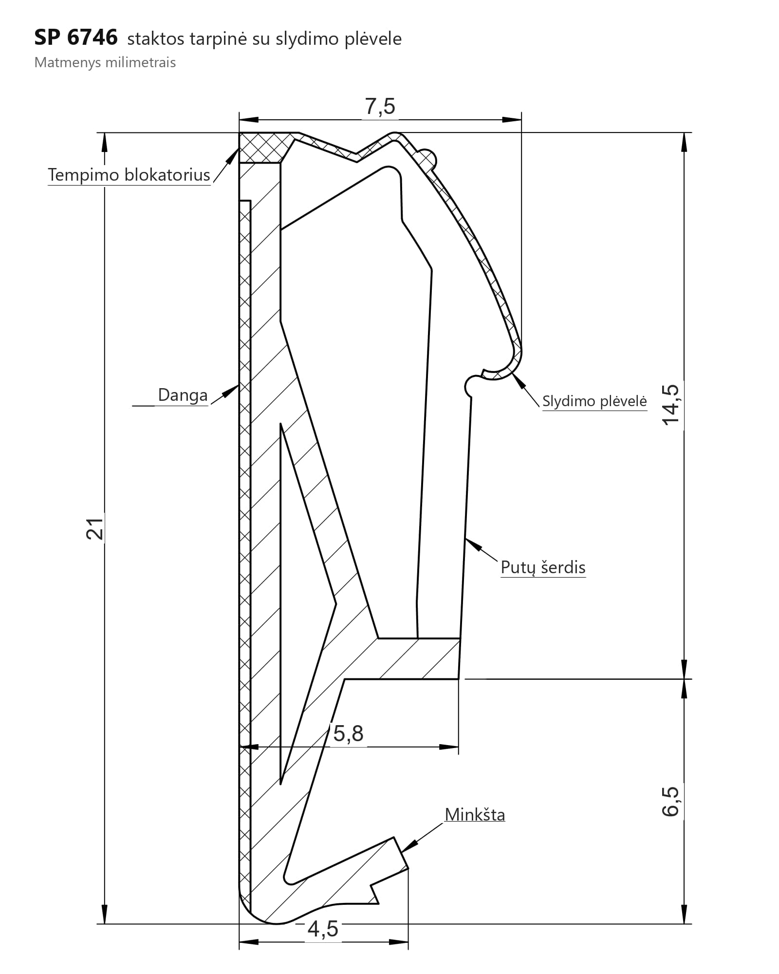 Tarpinė SP 6746 – brėžinys su matmenimis