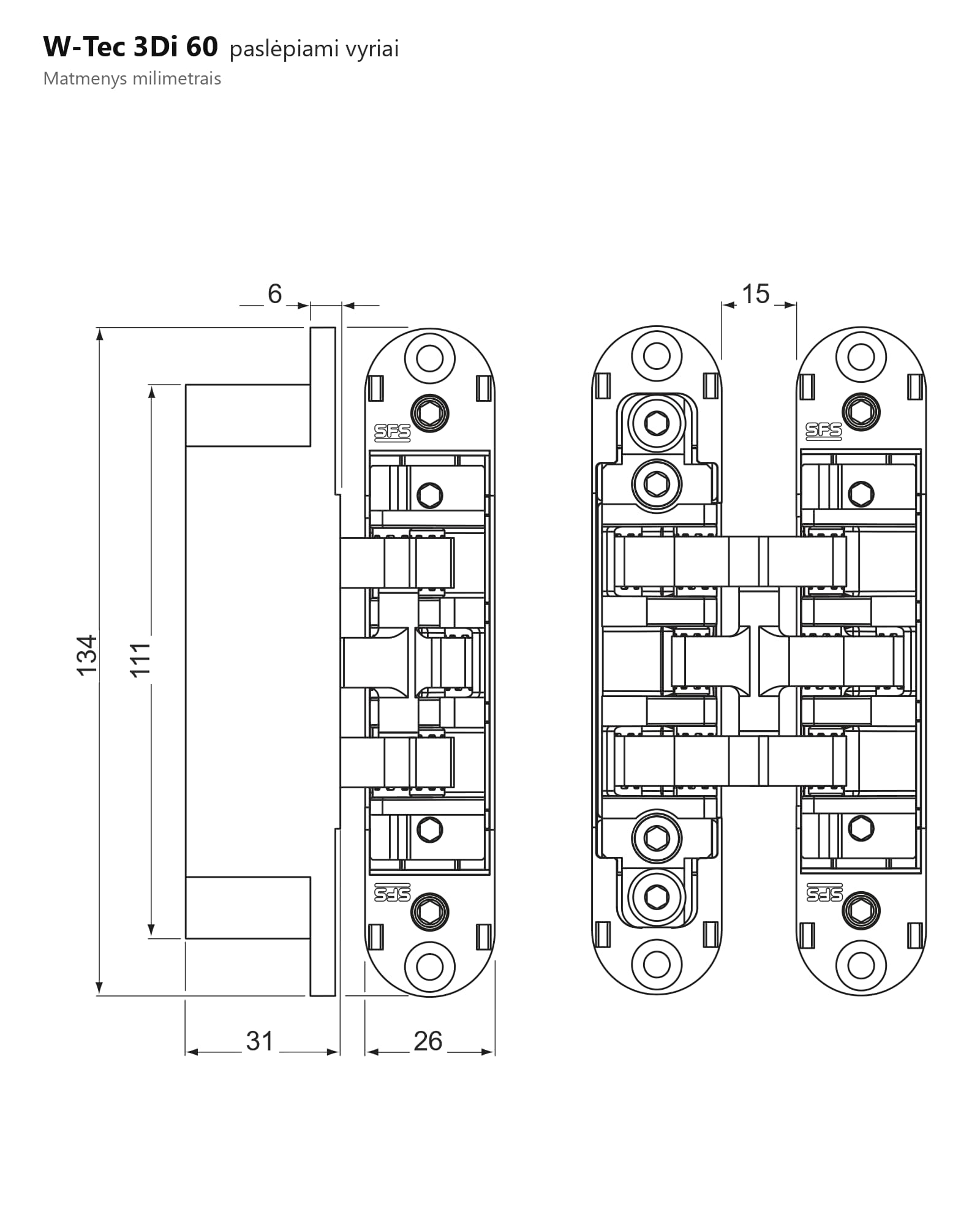 Paslėpiami vyriai W-Tec 3Di 60 – antra nuotrauka