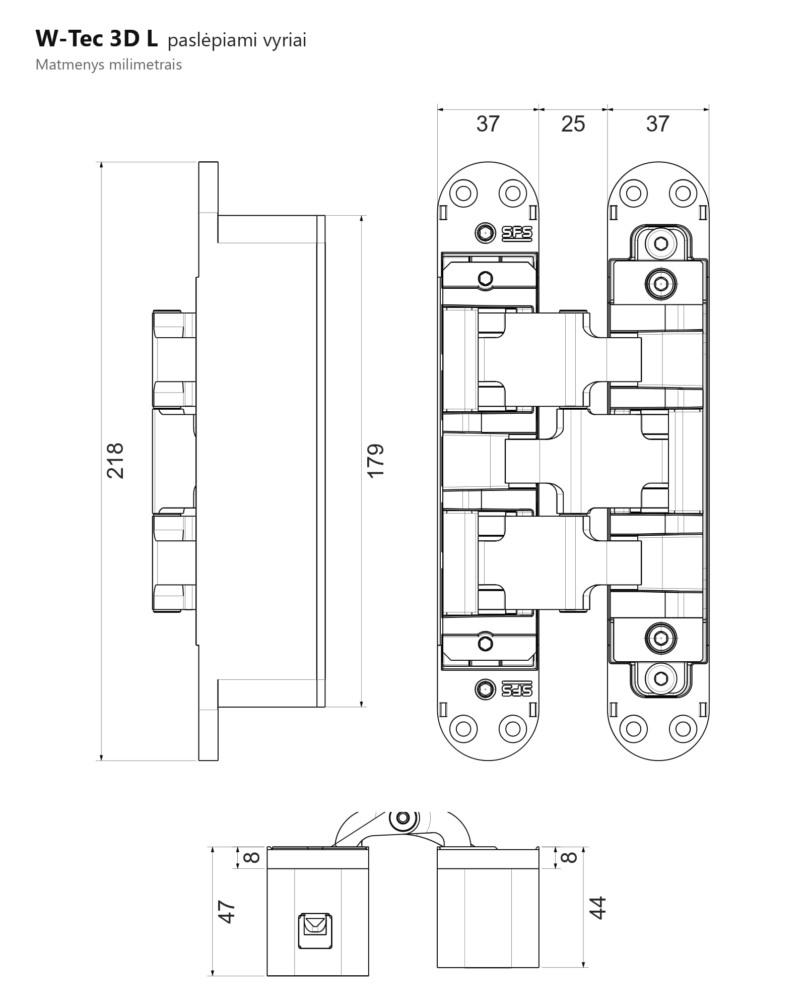 Paslėpiami vyriai W-Tec 3D L – antra nuotrauka