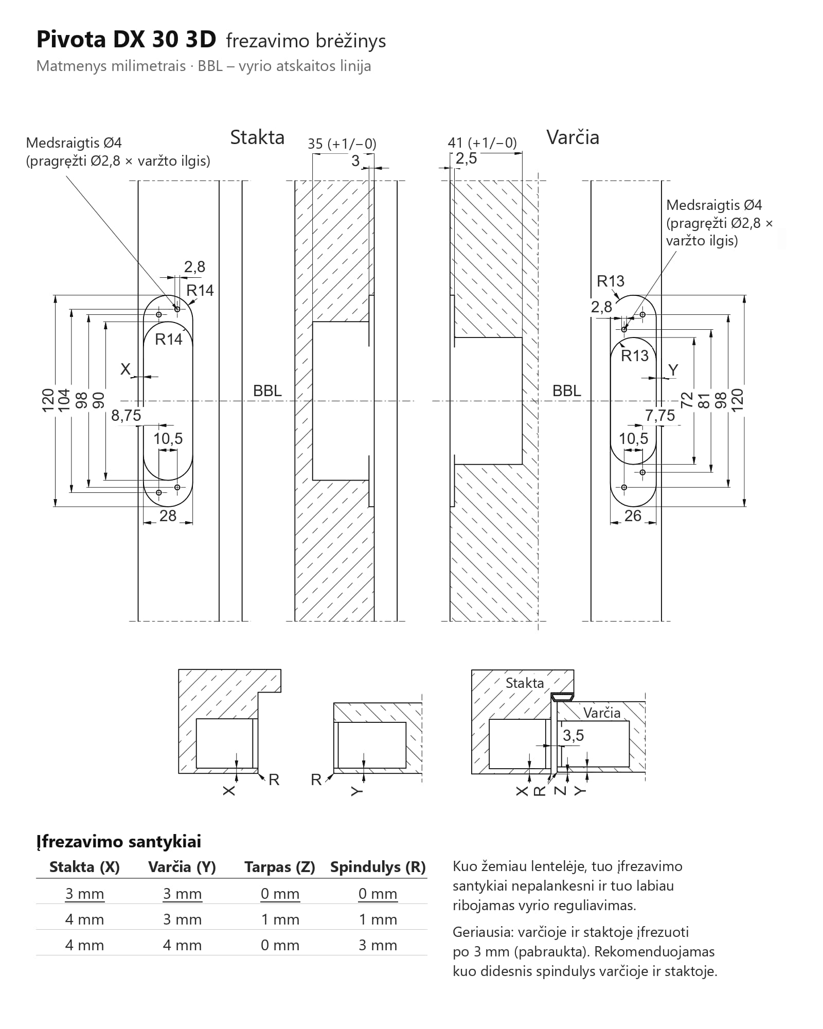 Paslėpiami vyriai Pivota DX 30 3D – antra nuotrauka