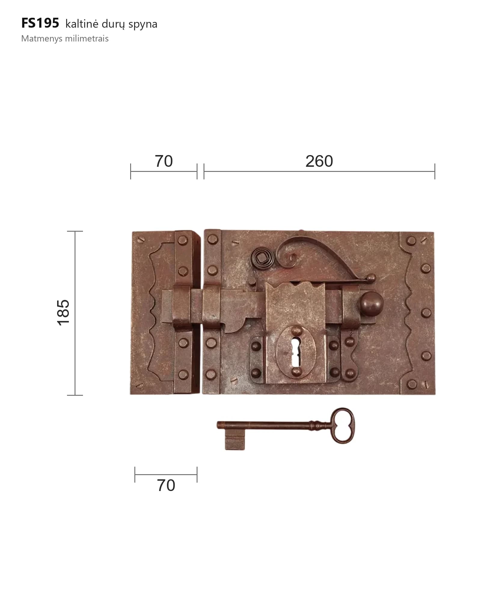 FS195 Kaltinė durų spyna – brėžinys