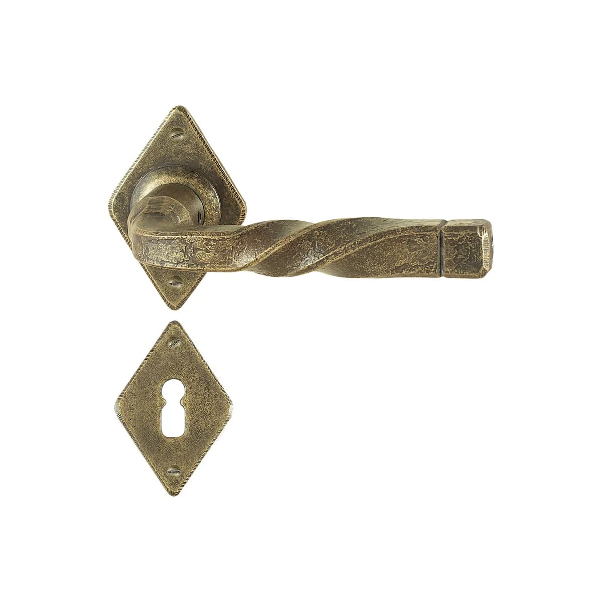 FM027 Kaltinė durų rankena su apyrakte – Antique Gold apdaila
