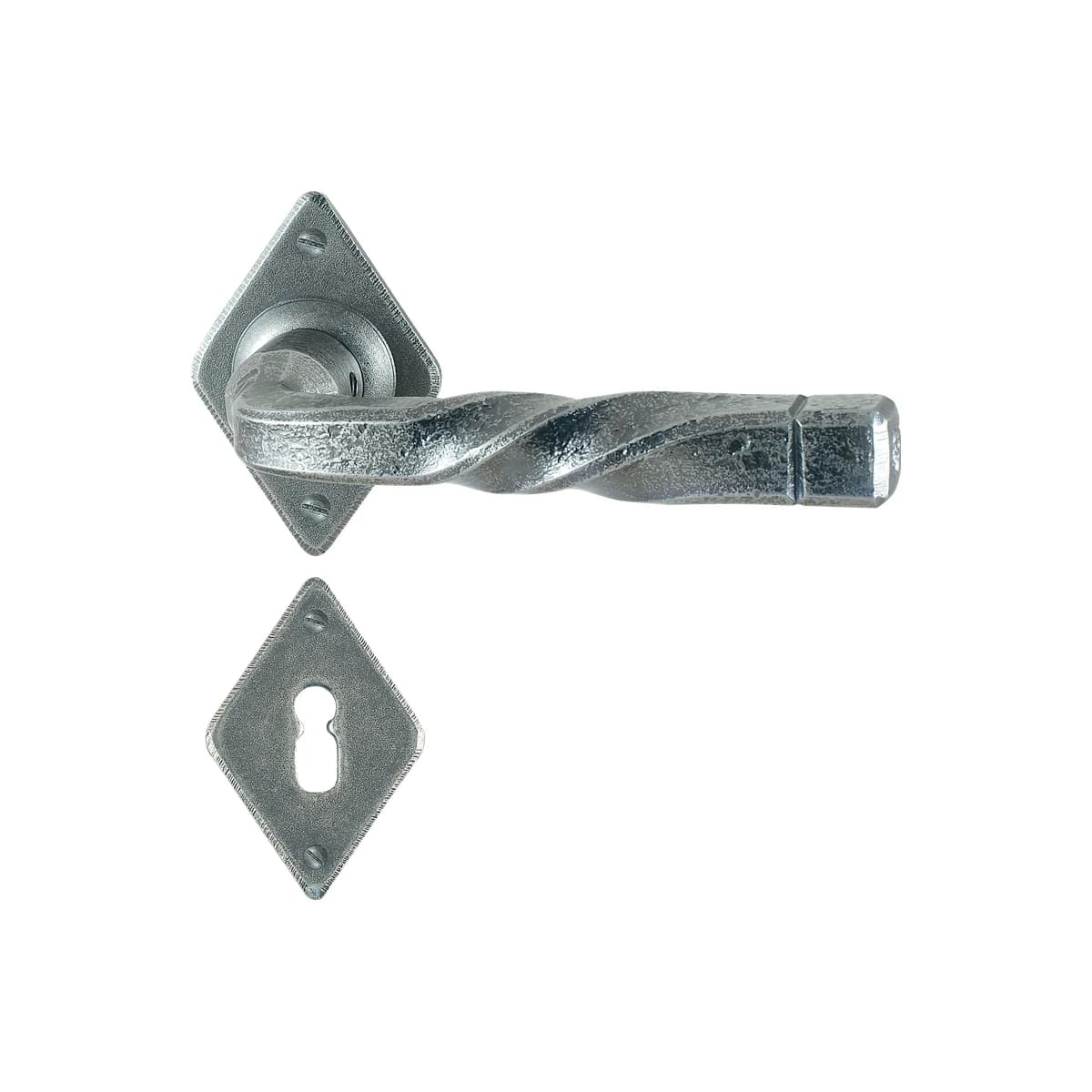 FM027 Kaltinė durų rankena su apyrakte – Antique Silver apdaila