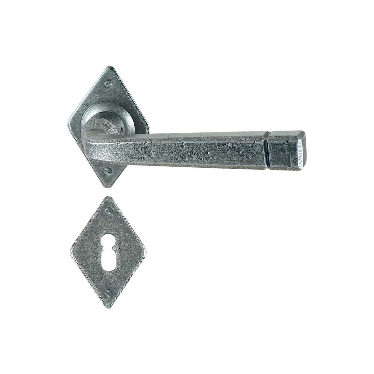 FM044 Kaltinė durų rankena su apyrakte – Antique Silver apdaila