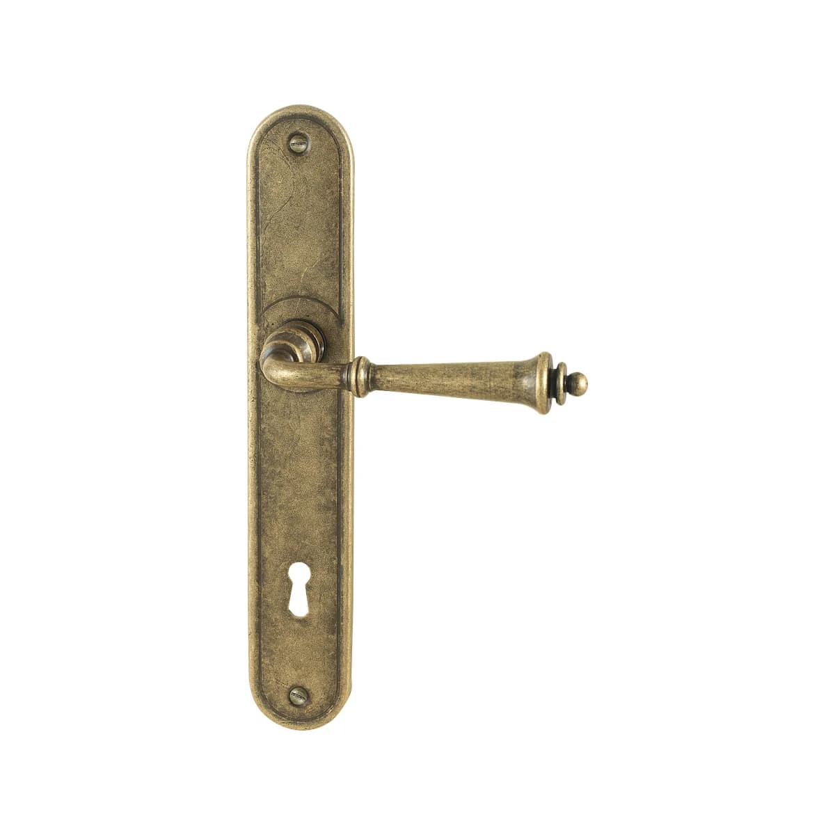 FM315 Kaltinė durų rankena ant plokštelės – Antique Gold apdaila