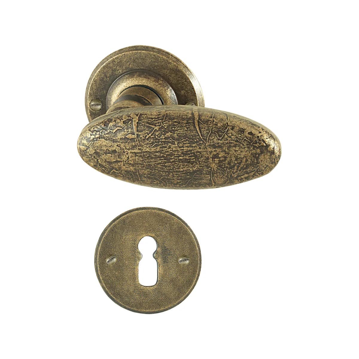 FM334 Kaltinė durų rankena su apyrakte – Antique Gold apdaila