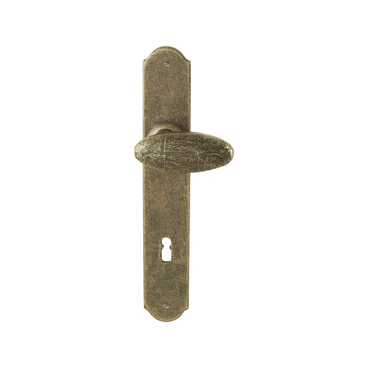 FM335 Kaltinė durų rankena ant plokštelės – Antique Gold apdaila