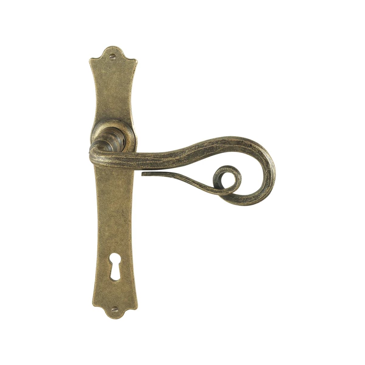 FM370 Kaltinė durų rankena ant plokštelės – Antique Gold apdaila