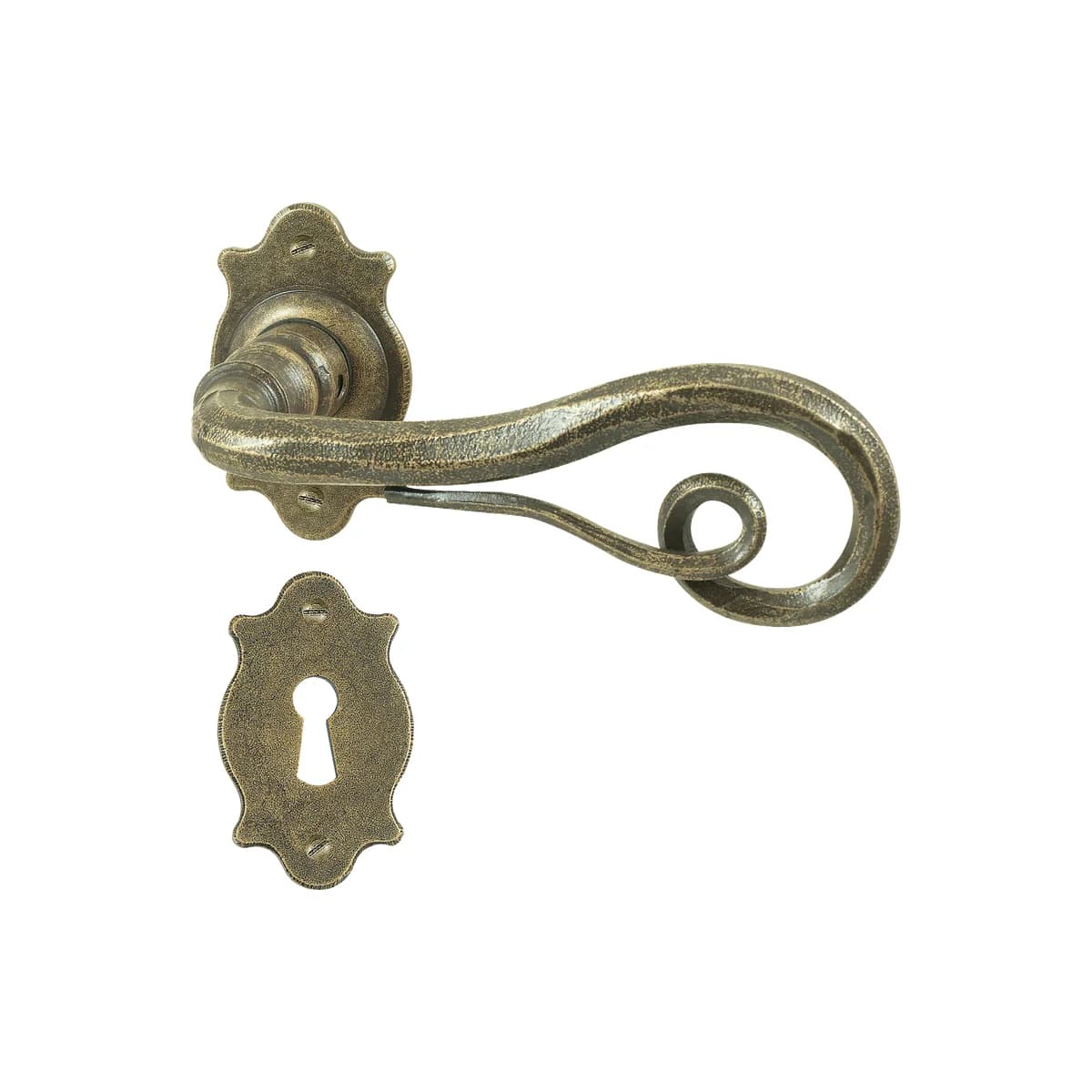 FM371 Kaltinė durų rankena su apyrakte – Antique Gold apdaila