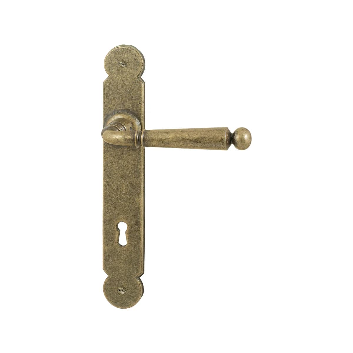 FM380 Kaltinė durų rankena ant plokštelės – Antique Gold apdaila