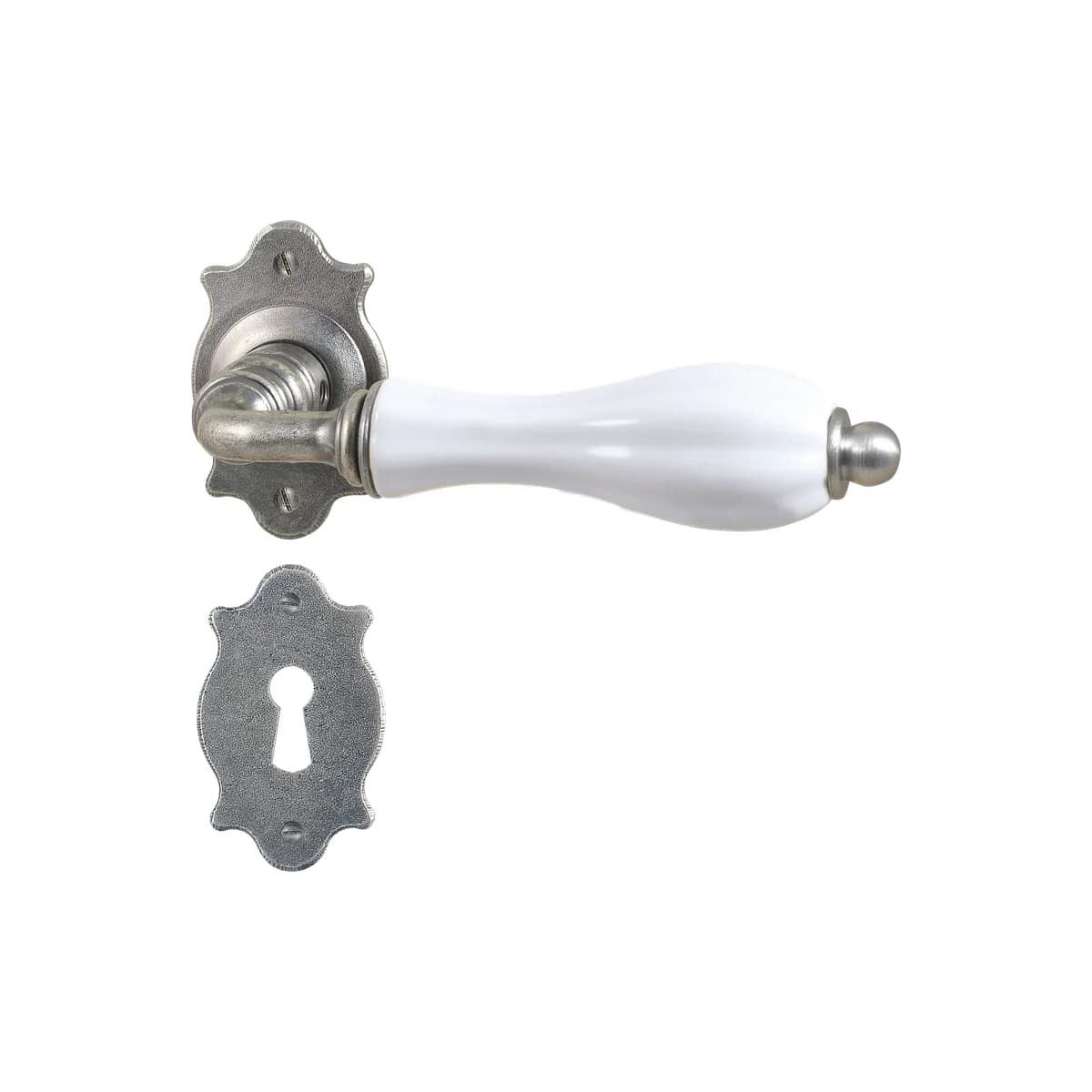 FM383 Kaltinė durų rankena su apyrakte – Antique Silver apdaila
