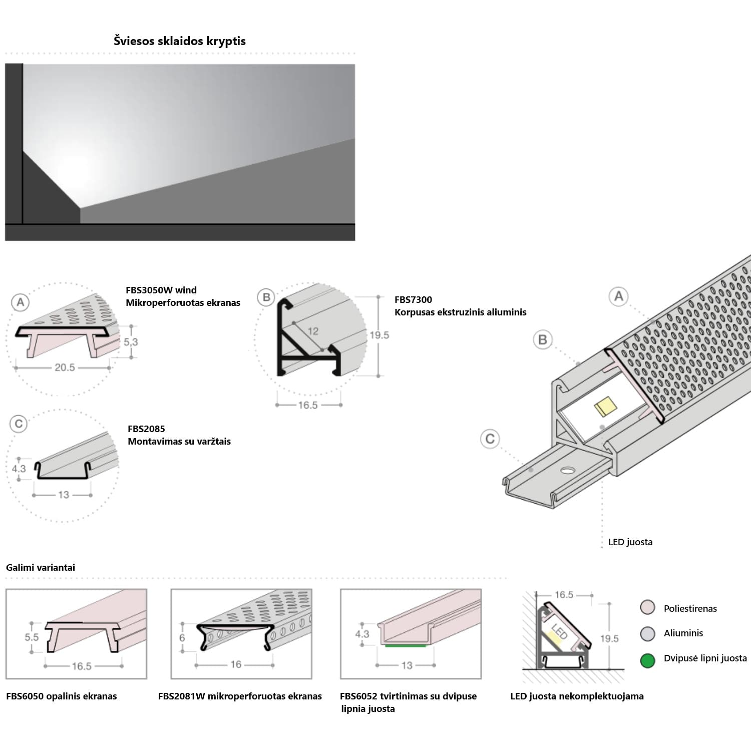Profilis LED juostai Windlight E2 45°, 3 m – antra nuotrauka