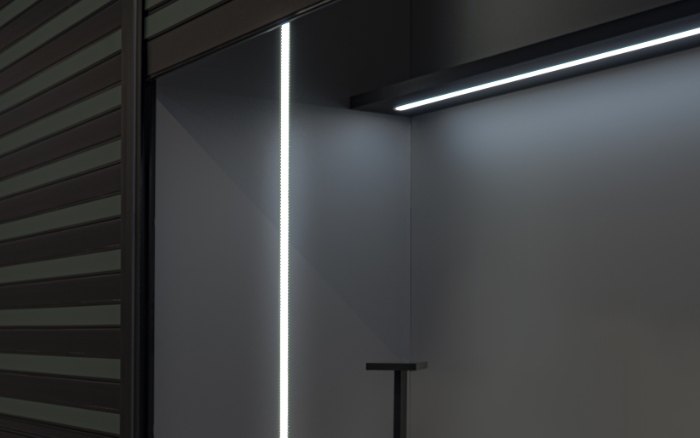 Aliuminio LED profilis su mikroperforuotu ekranu interjere